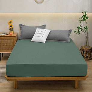 Однотонне односпальне простирадло на резинці з бязі хакі (90*200*25) бавовняна щільна, фото 1