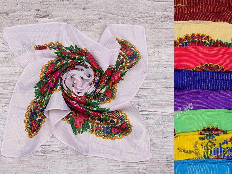 Хустка жіноча шовку розмір 75 на 75 см Мікс колір (від 10 шт.)