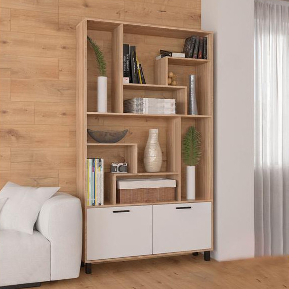 Шафа для книг з 2 дверцями в вітальню, Полиця для книг 120 см на 10 відділень, Книжковий стелаж для дому, фото 1