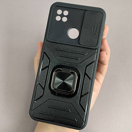 Чохол для Xiaomi Redmi 9C протиударний з кільцем і шторкою чохол на сяомі редмі 9с чорний x6o, фото 1