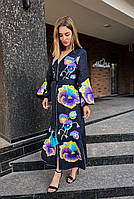 Дизайнерська сукня - кімоно з вишитими великими квітами "Мальдіви"