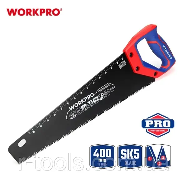Ножівка для дерева 400 мм 7TPI SK5 тефлонове покриття Workpro PRO PLUS WP215013