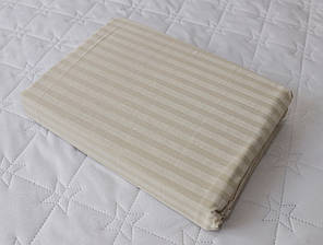 Натяжне захисне простирадло-чохол бязь на гумці (140*200*25) двоспальне бавовняне однотонне кремове в смужку, фото 3