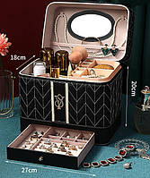 Шкатулка косметичка женская большая для украшений, косметики c зеркалом Бьютикейс чемодан органайзер