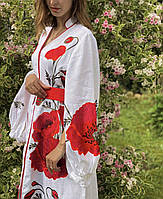 Вишите плаття - кімоно з шліфованого льону "Пристрасні маки"