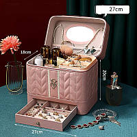 Шкатулка косметичка женская большая для украшений, косметики c зеркалом Бьютикейс чемодан органайзер