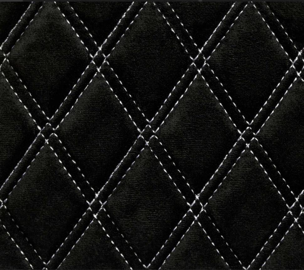 Стеганна замша для автомобілів дубльований поролоном та флізиліном  «Ромб» чорний з білою ниткою, фото 1