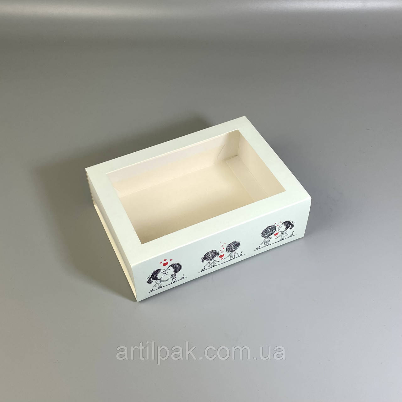 Коробка для 12 макаронс та Hand Made виробів з вікном 115*155*50 Щастя поруч, фото 1