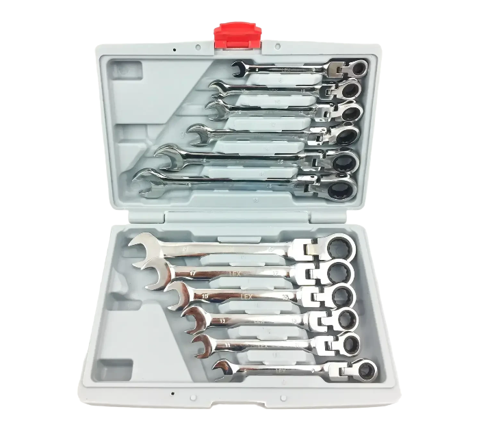 Набір ріжково-накидних ключів із тріскачкою на кардані LEX 1578 12 шт в органайзері