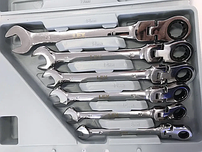 Набір ріжково-накидних ключів із тріскачкою на кардані LEX 1578 12 шт в органайзері, фото 2