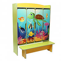 Шафа 4-дверна для роздягальні з фотодруком "Підводний світ", з лавкою
