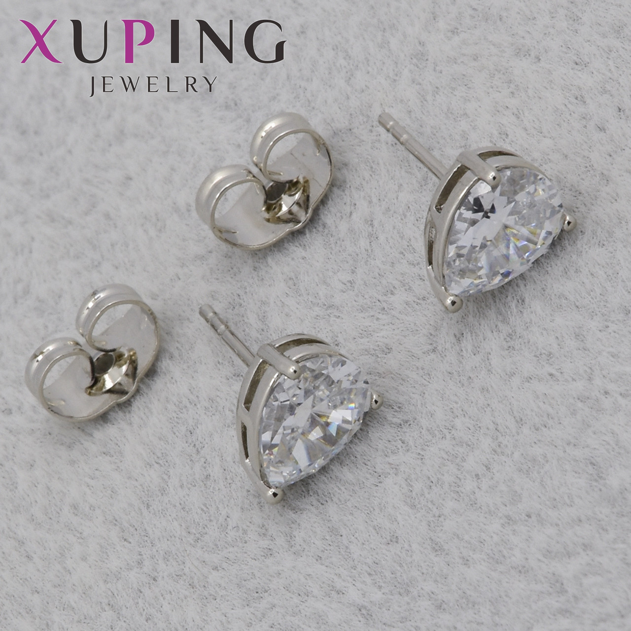 Серёжки гвоздик застежка сребристого цвета Xuping Jewelry покрыты родием капельки с кристаллами 8х6 мм - фото 1 - id-p2243854786