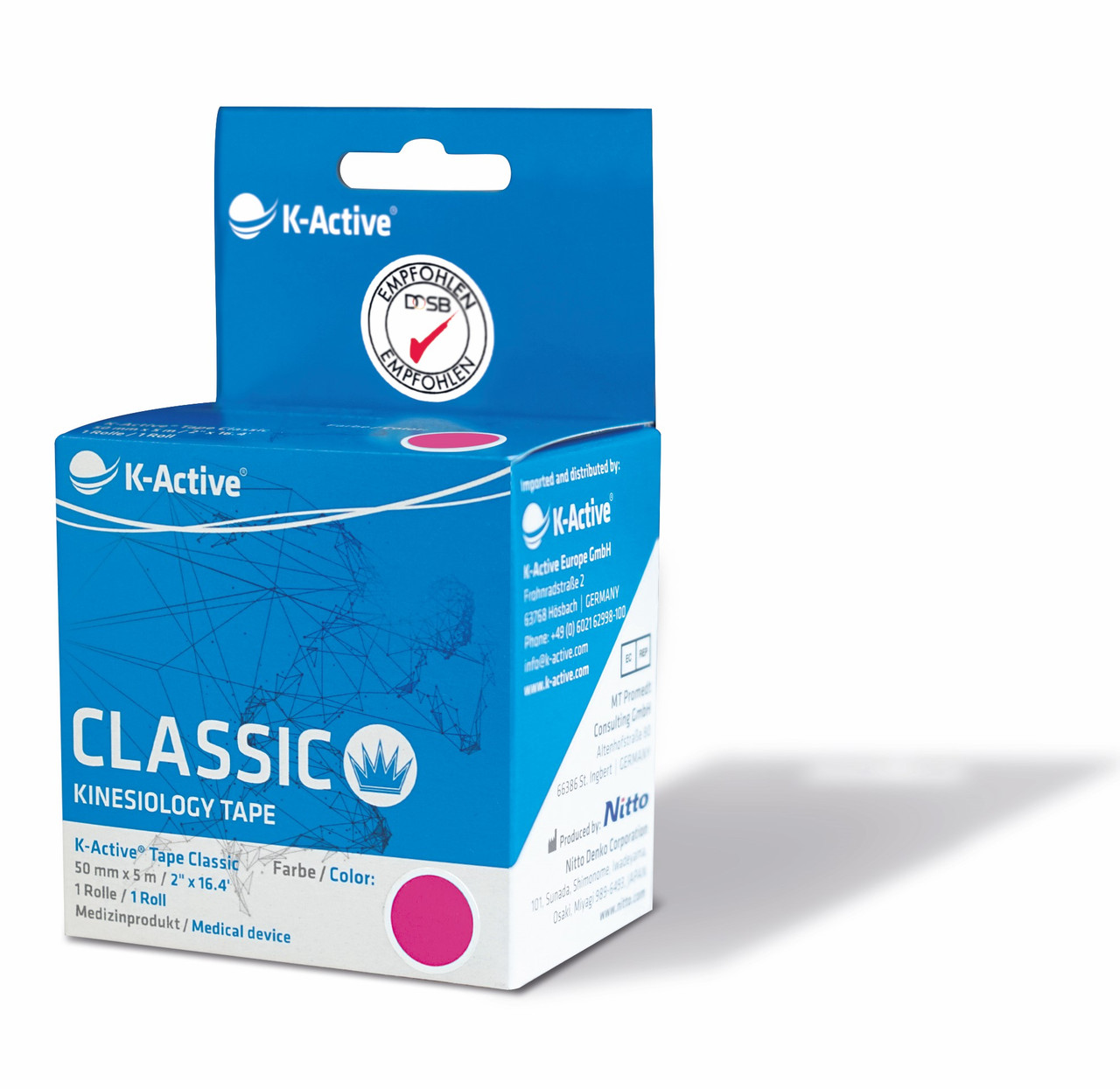 Кінезіотейп K-active Classic, рожевий, 5 м*5см