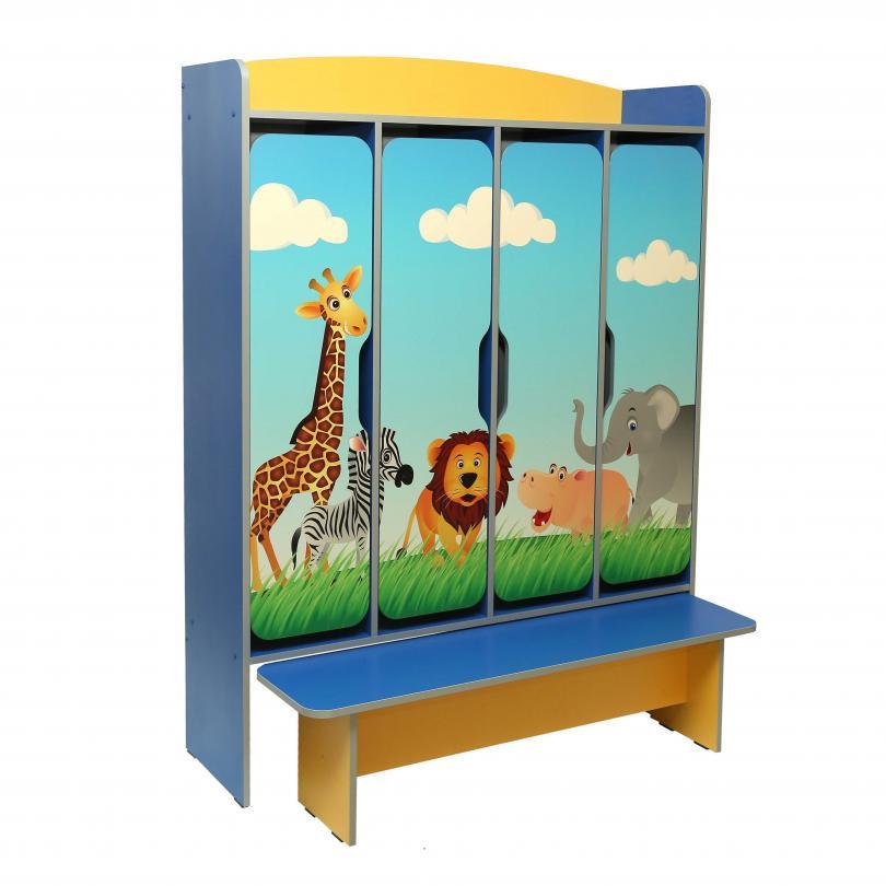 Шафа 4-дверна для роздягальні з фотодруком "Савана", з лавкою