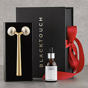 Подарунковий набір "Золотий ролер" з латуні + Гіалуронова сироватка