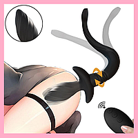 Корок із вібрацією та рухомим хвостом для анальної стимуляції на пульті, чорний вібро корок-хвост, Інтимні