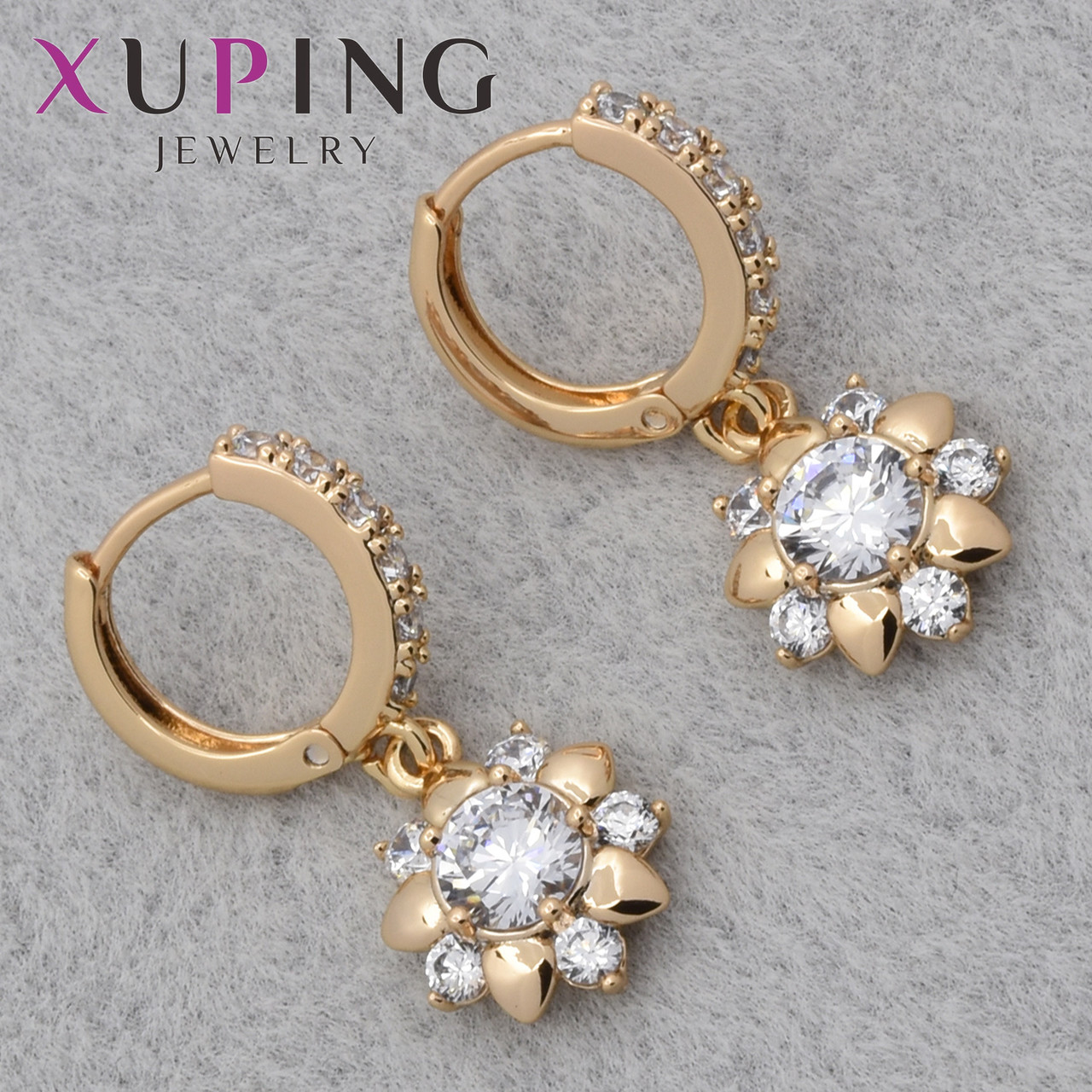 Серёжки женские позолота 18K Xuping Jewelry кольцо конго с белыми камушками цветочки диаметр колечка 12 мм