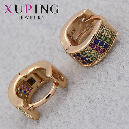 Серёжки женские позолота 18K Xuping Jewelry кольцо конго с разноцветными камушками диаметр колечка 10 мм, фото 1