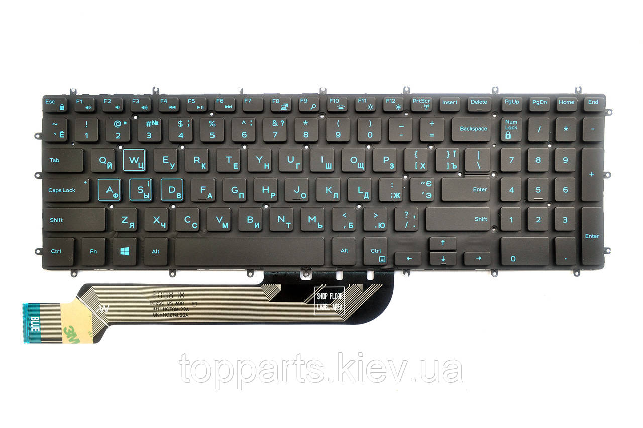 Клавіатура для ноутбуків Dell Inspiron 15-3579, 5567, 7566, Vostro 5568, підсвітка, блакитні символи UA/US