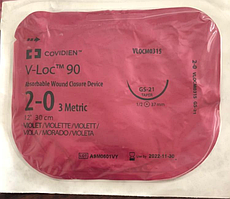 V-loc (ВіЛок) 90, 2-0 (1х30)см голка 37 мм 1/2 кола посилена колюча, фіолетовий, VLOCM0315, Covidien, США