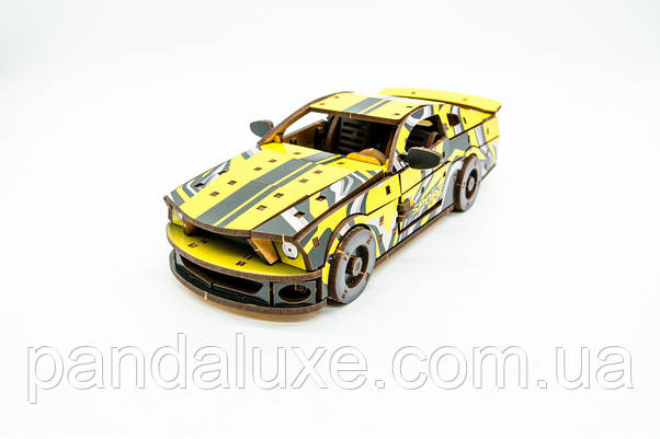 Дерев'яний 3D конструктор авто Muscle car GT жовта, модель 162 деталей, фото 5