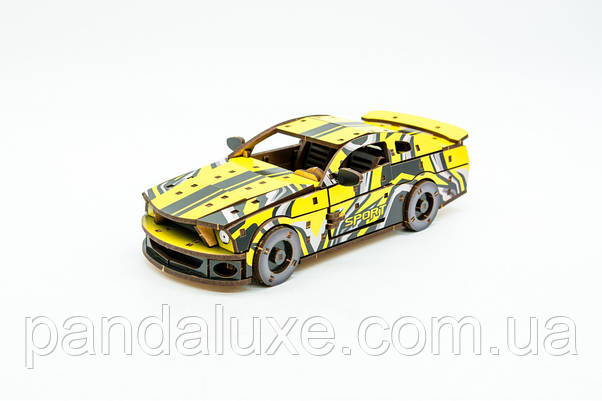 Дерев'яний 3D конструктор авто Muscle car GT жовта, модель 162 деталей, фото 3