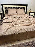 Комплект постільної білизни Страйп сатин капучино, сімейний