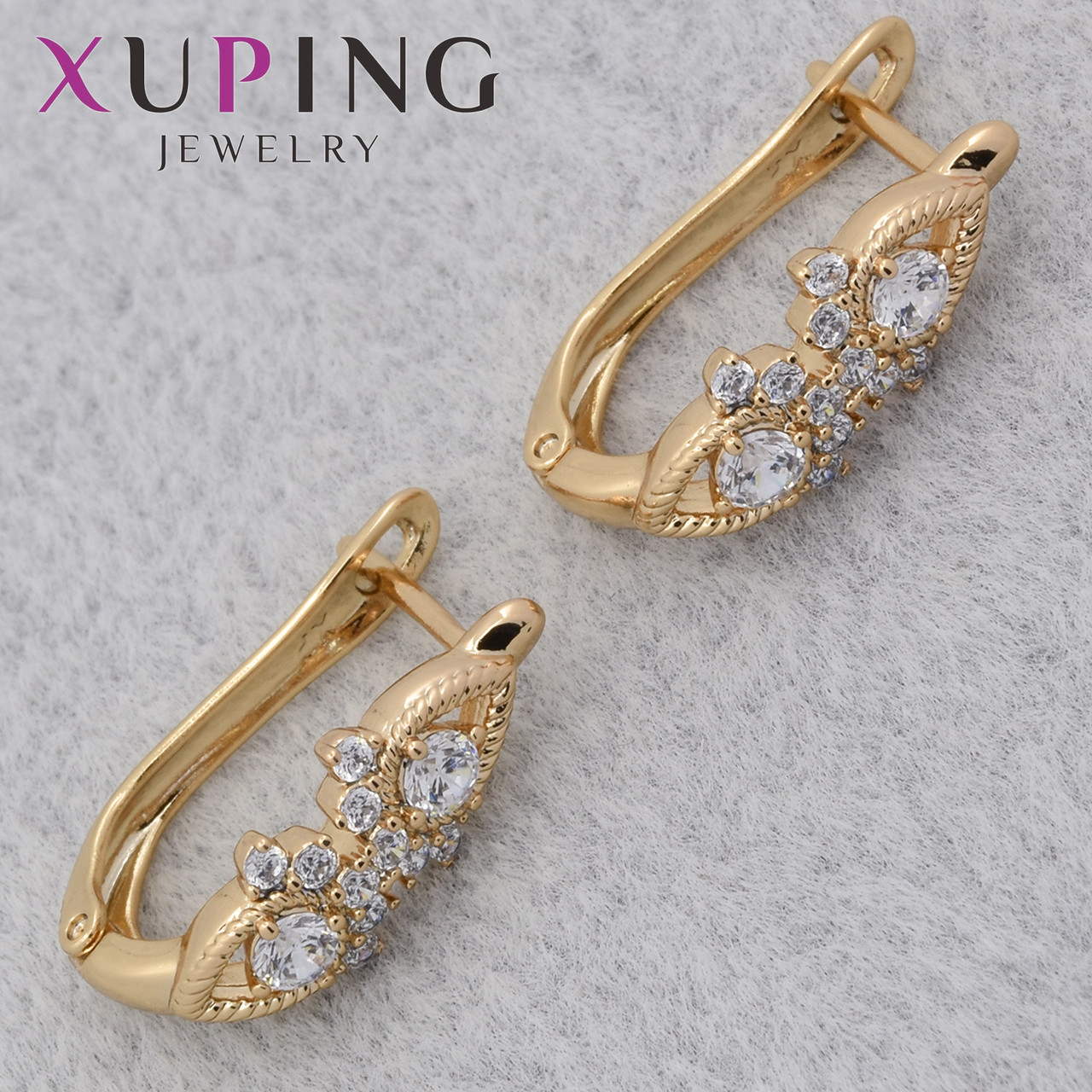 Серёжки женские позолота 18K Xuping Jewelry английская застёжка с переливающимися камушками 20х6 мм