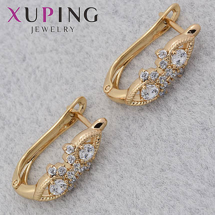 Серёжки женские позолота 18K Xuping Jewelry английская застёжка с переливающимися камушками 20х6 мм, фото 1