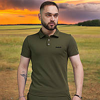 Поло футболка мужская зеленая на кнопках полиэстер удобная летняя нательная с воротником