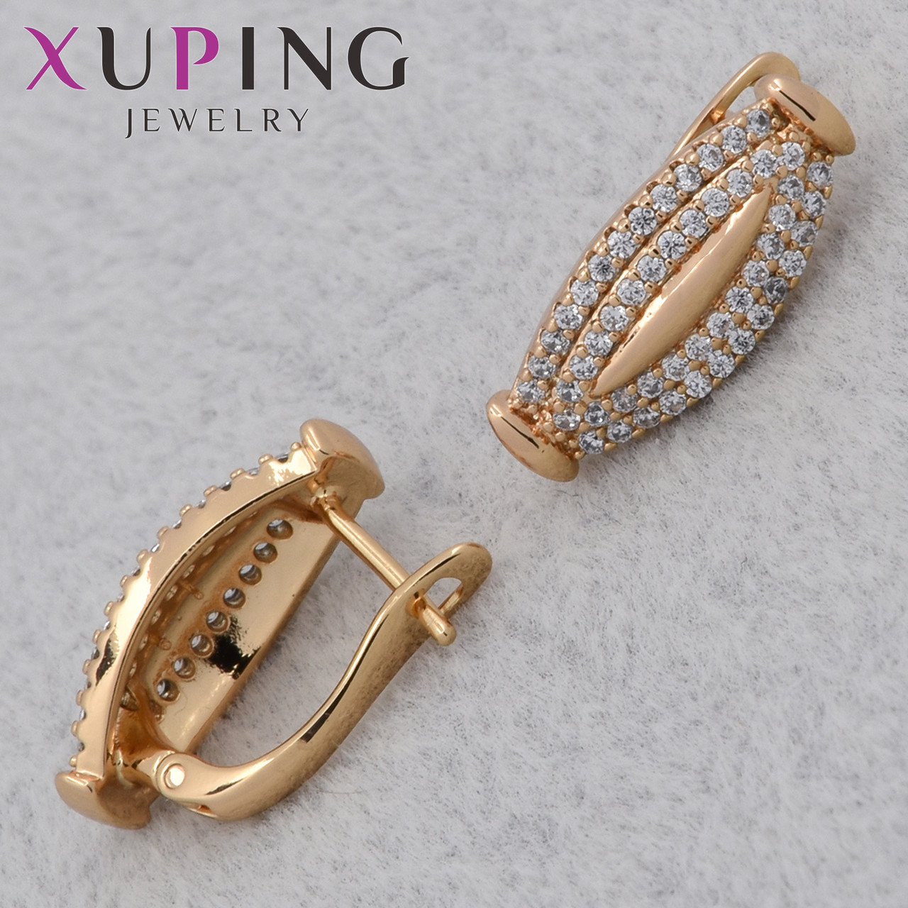 Серёжки женские позолота золотистого цвета 18K Xuping Jewelry английская застёжка с белыми камушками 17х7 мм
