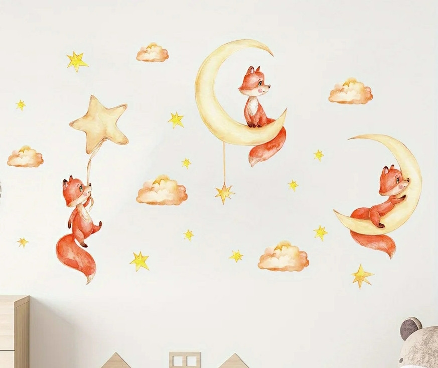 Вінілові наклейки BRUP на стіну Лисички на місяці та зірках (лист 30 х 60 см) Б394-60