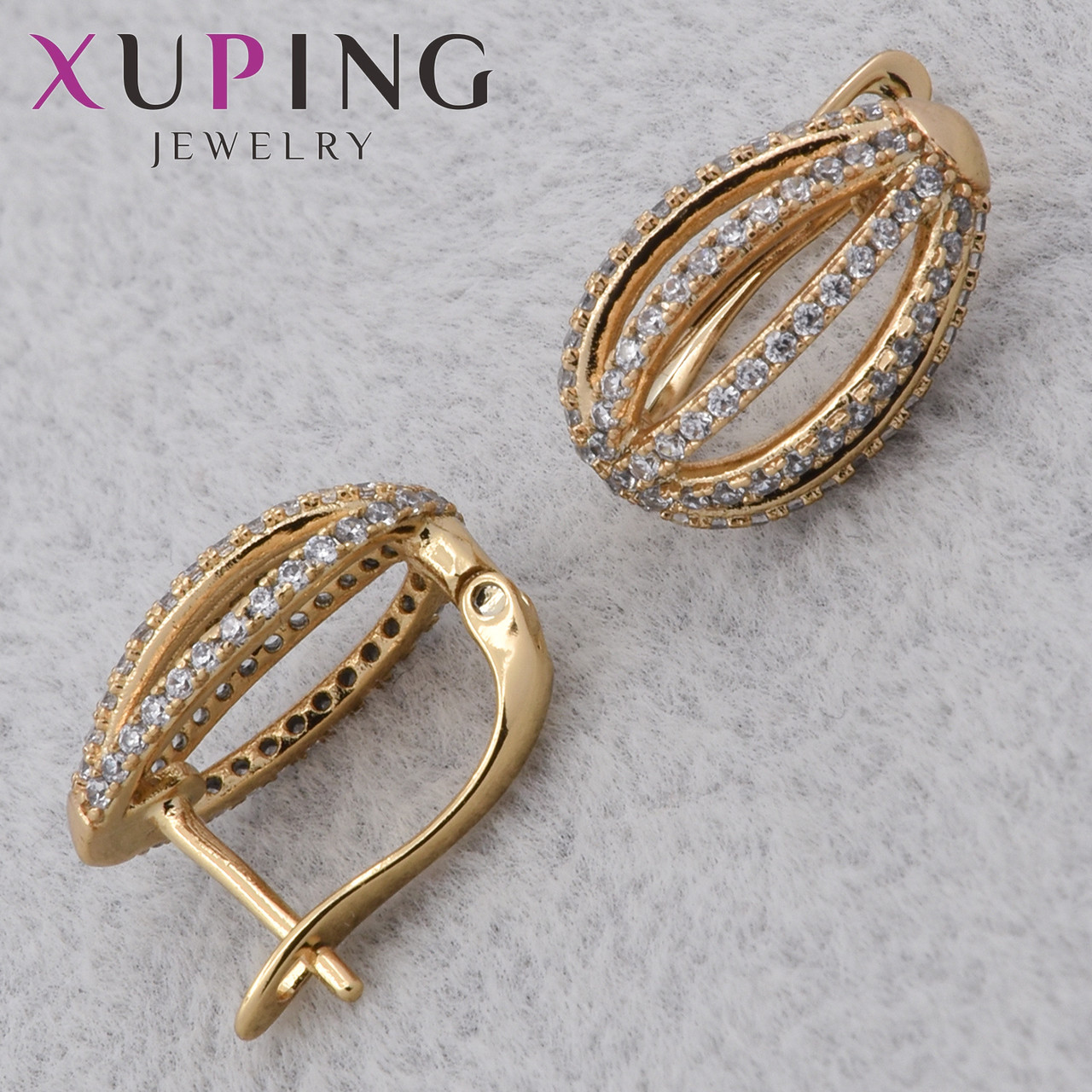 Серёжки женские позолота золотистого цвета 18K Xuping Jewelry английская застёжка с белыми стразами 15х10 мм