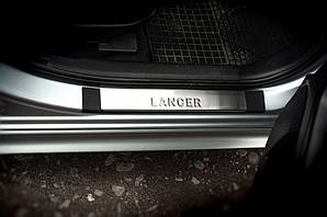 Накладки на пороги (OMSA, 4 шт, нерж) для Mitsubishi Lancer X 2008-2024 рр