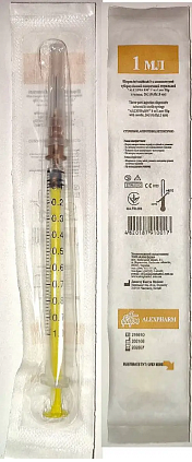 Шприц 3-компонентний, туберкуліновий "ALEXPHARM", 1,0 мл, Луер-Лок, з голкою 26G (0,45 х 13 мм)