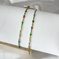 Браслет на ногу Finding Ланцюжок плетіння кольорові камінчики Золотистий Нержавіюча сталь 26 см