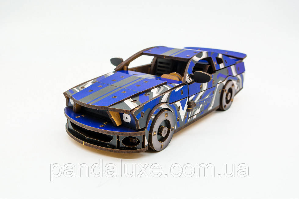 Дерев'яний 3D конструктор авто Muscle car GT синя, модель 162 деталей