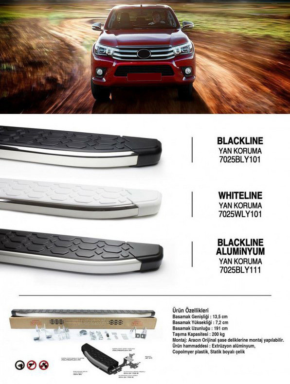 Бокові пороги Blackline (2 шт., алюміній) для Toyota Hilux 2015-2024 рр