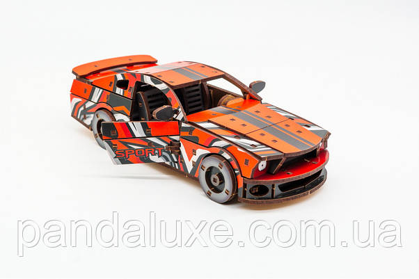 Дерев'яний 3D конструктор авто Muscle car GT, модель 162 деталей, фото 3