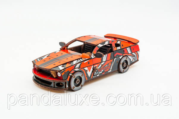 Дерев'яний 3D конструктор авто Muscle car GT, модель 162 деталей, фото 5