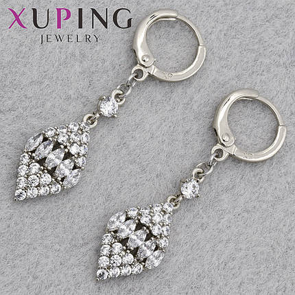Серёжки кольцо конго серебристого цвета Xuping Jewelry покрыты родием с белыми фианитами размер 40х2 мм, фото 1
