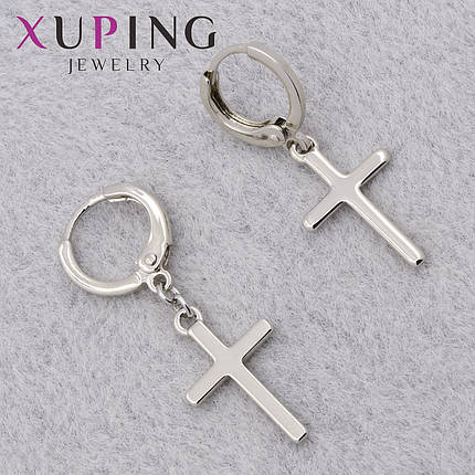 Серёжки кольцо конго серебристого цвета Xuping Jewelry покрыты родием крестики диаметр колечка 10 мм, фото 1