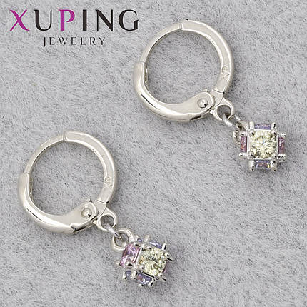 Серёжки кольцо конго серебристого цвета Xuping Jewelry покрыты родием с разноцветными стразами диаметр 11 мм, фото 1