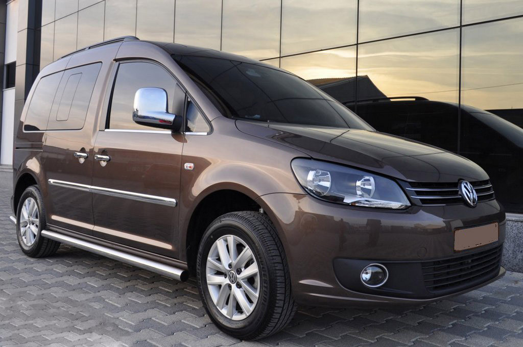 Бічні труби BB001 (2 шт., нерж) d42, Стандартна база для Volkswagen Caddy 2010-2015рр