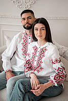 Вишиванки для пари з білого льону, червоно-чорна вишивка, арт. 4651+4264