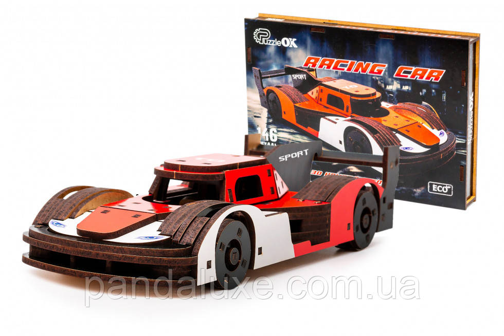 Дерев'яний 3D конструктор гоночне авто Racing Car, модель 146 деталей, фото 1
