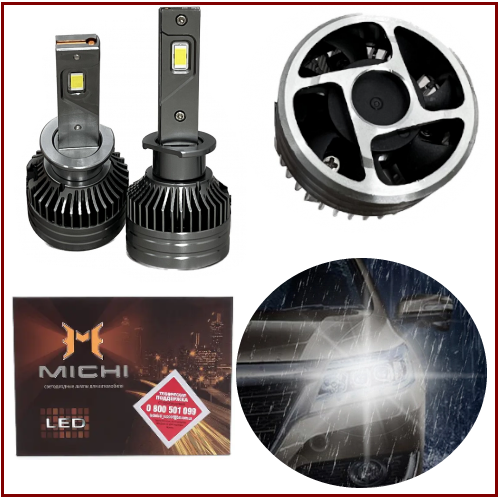 Світлодіодні LED-лампи в фару авто H1 12 V-24 V MICHI Can 5500 K 5300L з обманкою, радіатор із вентилятором