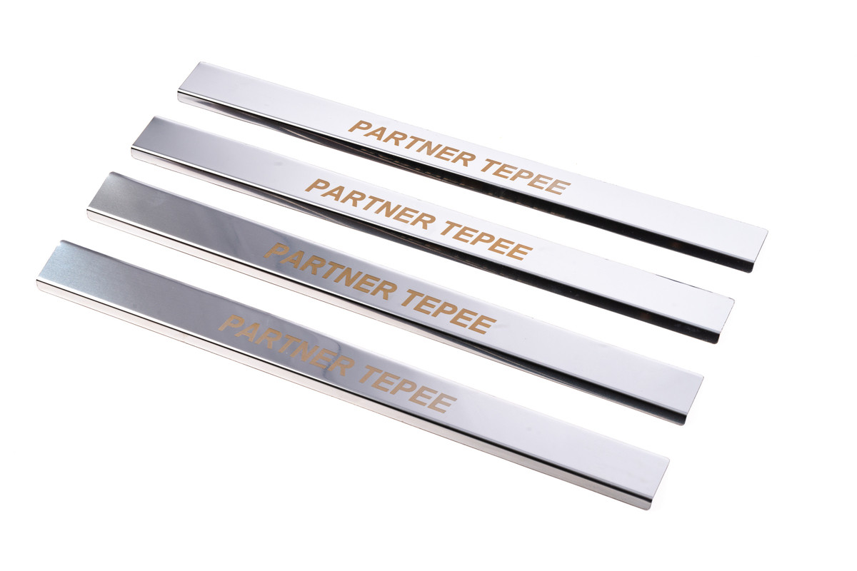 Накладки на пороги Carmos V1 (нерж) Передні двері (2 шт) для Peugeot Partner Tepee 2008-2018рр, фото 1