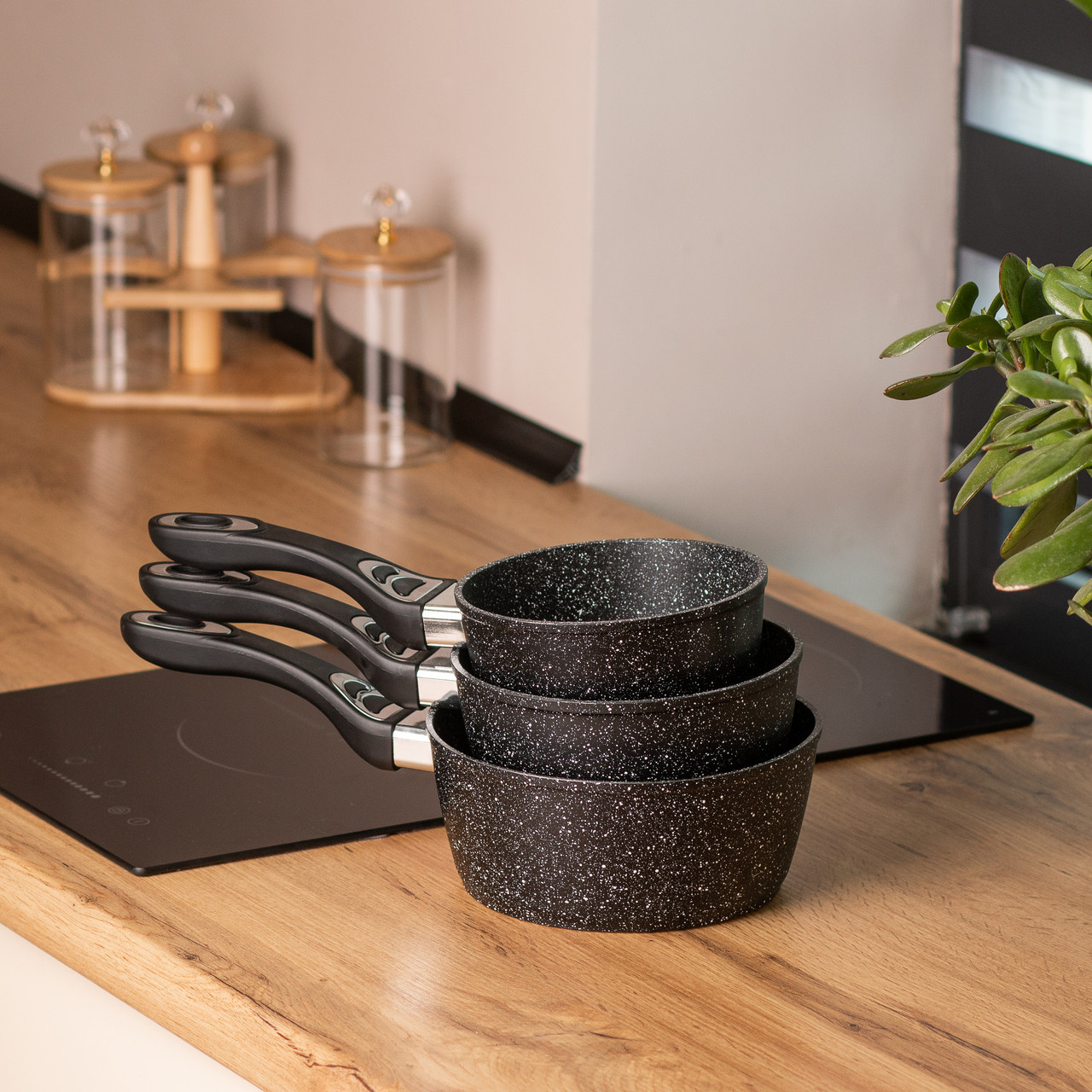 Набір ковшів Olina Granite 3 предмети чорний ківш, фото 1