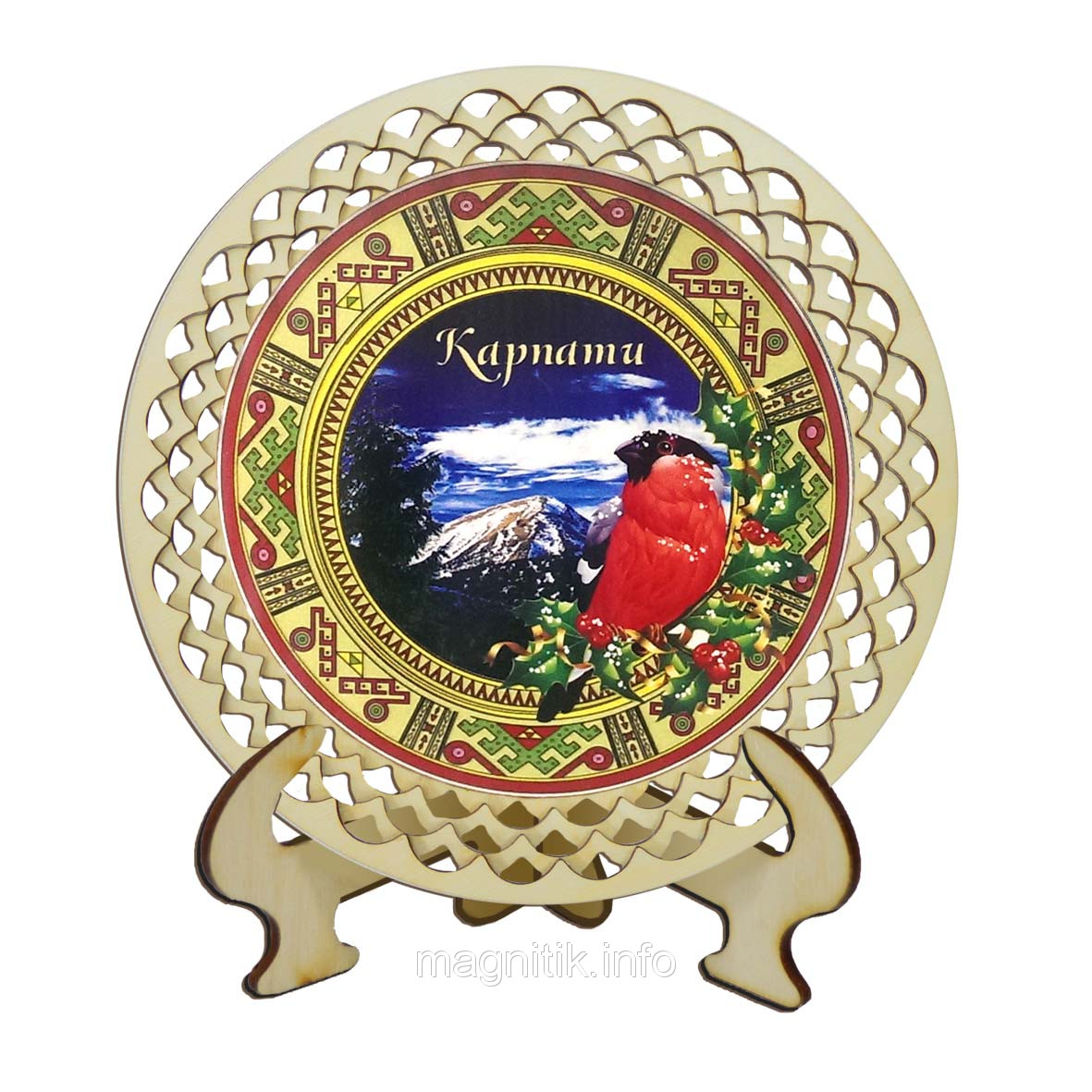 Настільна тарілочка "Карпати: Гори у снігу (червона рамка)"